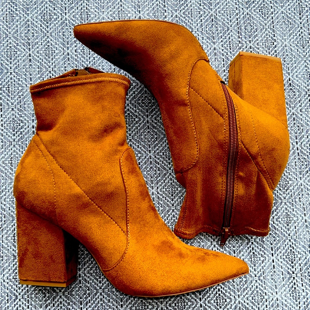 New Express Suede Brown Cognac Ankle Booties